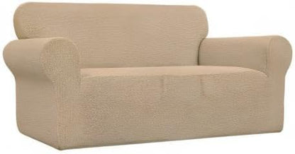Easy-Going Stretch Loveseat Slipcover 1-Piece Sofa Cover Furniture Protector Couch Soft with Elastic Bottom for Kids Polyester Spandex Jacquard Fabric Small Checks (Loveseat, Sand)