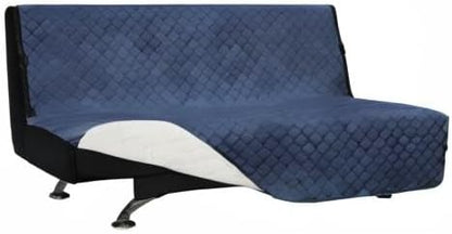 Easy-Going Futon Sofa Slipcover Reversible Sofa Cover Armless Cover Furniture Protector Couch Cover Water Resistant Pets, Kids, Children, Dog, Cat Dark Blue/Ivory