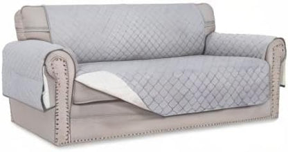 Easy-Going Sofa Slipcover Reversible Loveseat Sofa Cover Couch Cover for 2 Cushion Couch Furniture Protector with Elastic Straps for Pets Kids Dog Cat (Oversized Loveseat, Light Gray/Ivory)