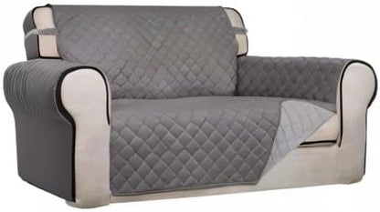 PureFit Reversible Quilted Sofa Cover, Water Resistant Medium Slipcover Furniture Protector, Washable Couch Cover with Non Slip Foam and Elastic Straps for Kids, Dogs, Pets (Loveseat, Gray/Light Gray)