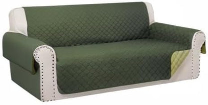 Reversible 4 Seater Sofa Cover 91 Inch Large Couch Cover Furniture Protector(Sofa XX-Large,Huntergreen/Sage)