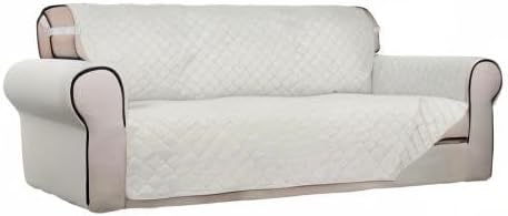PureFit Reversible Quilted Sofa Cover, Water Resistant Slipcover Furniture Protector, Washable Couch Cover with Non Slip and Elastic Straps for Kids, Pets (Oversized Sofa, Ivory/Ivory)