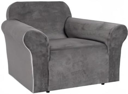 H.VERSAILTEX Stretch Velvet Armchair Cover Couch Covers 1 Cushion Chair Slipcover for Living Room Furniture Cover Crafted from Thick Comfy Rich Velour (Chair 31"-49", Gray)