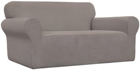 Easy-Going Stretch Loveseat Slipcover 1-Piece Sofa Cover Furniture Protector Couch Soft with Elastic Bottom for Kids Polyester Spandex Jacquard Fabric Small Checks (Loveseat, Taupe)