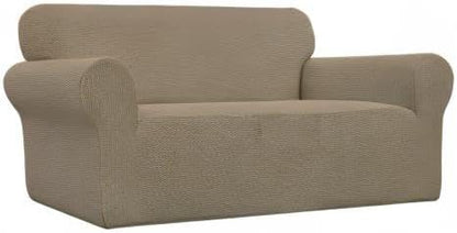 Easy-Going Stretch Oversized Loveseat Slipcover 1-Piece Sofa Cover Furniture Protector Couch Soft with Elastic Bottom for Kids Polyester Spandex Jacquard Fabric Small Checks Tan