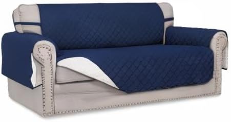 Easy-Going Sofa Slipcover Reversible Loveseat Sofa Cover Couch Cover for 2 Cushion Couch Furniture Protector with Elastic Straps for Pets Kids Dog Cat (Oversized Loveseat, Navy/Ivory)