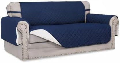 Easy-Going Sofa Slipcover Reversible Loveseat Sofa Cover Couch Cover for 2 Cushion Couch Furniture Protector with Elastic Straps for Pets Kids Dog Cat (Oversized Loveseat, Navy/Ivory)