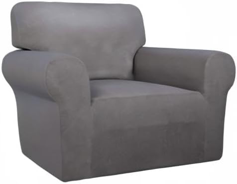 PureFit Super Stretch Chair Sofa Slipcover – Spandex Non Slip Soft Couch Sofa Cover, Washable Furniture Protector with Non Skid Foam and Elastic Bottom for Kids, Pets （Chair, Light Gray）