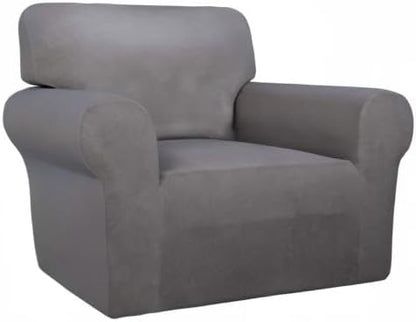 PureFit Super Stretch Chair Sofa Slipcover – Spandex Non Slip Soft Couch Sofa Cover, Washable Furniture Protector with Non Skid Foam and Elastic Bottom for Kids, Pets （Chair, Light Gray）