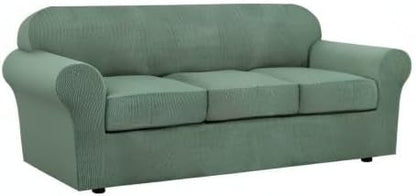 H.VERSAILTEX 4 Piece Stretch Sofa Covers for 3 Cushion Couch Covers for Living Room Furniture Slipcovers (Base Cover Plus 3 Seat Cushion Covers) Upgraded Thicker Jacquard Fabric (Sofa, Loden Frost)