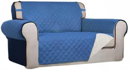 PureFit Reversible Quilted Sofa Cover, Water Resistant Medium Slipcover Furniture Protector, Washable Couch Cover with Non Slip Foam and Elastic Straps for Kids, Dogs, Pets (Loveseat, Blue/Ivory)