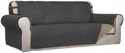 PureFit Reversible Quilted Sofa Cover, Water Resistant Slipcover Furniture Protector, Washable Couch Cover with Non Slip and Elastic Straps for Kids, Dogs, Pets (Sofa, Dark Gray/Beige)