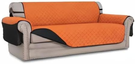 Easy-Going Reversible Couch Cover for 3 Cushion Couch Sofa Cover for Dogs Water Resistant Furniture Protector Cover with Foam Sticks Elastic Straps for Pet Cat (Sofa, Orange/Black)