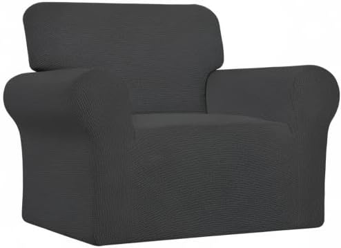 Easy-Going Stretch Oversized Chair Sofa Slipcover 1-Piece Couch Sofa Cover Furniture Protector Soft with Elastic Bottom for Kids Spandex Jacquard Fabric Small Checks Dark Gray