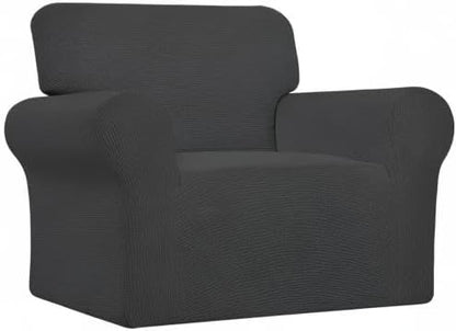 Easy-Going Stretch Oversized Chair Sofa Slipcover 1-Piece Couch Sofa Cover Furniture Protector Soft with Elastic Bottom for Kids Spandex Jacquard Fabric Small Checks Dark Gray