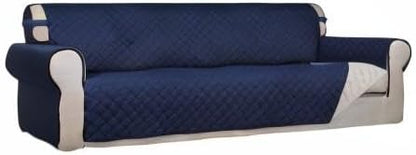 PureFit Reversible Quilted Sofa Cover, Water Resistant Slipcover Furniture Protector, Washable Couch Cover with Non Slip and Elastic Straps for Kids, Dogs, Pets (XX Large, Navy/Ivory)