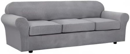 H.VERSAILTEX 4 Piece Stretch Sofa Covers for 3 Cushion Couch Covers for Living Room Furniture Slipcovers (Base Cover Plus 3 Seat Cushion Covers) Upgraded Thicker Jacquard Fabric (XL Sofa, Dove)