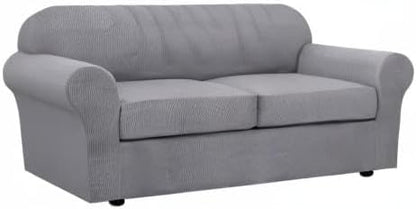 H.VERSAILTEX 3 Piece Stretch Sofa Covers for 2 Cushion Sofa Couch Covers for Living Room Furniture Cover (Base Cover Plus 2 Seat Cushion Covers) Thicker Jacquard Fabric(Large Sofa, Dove)