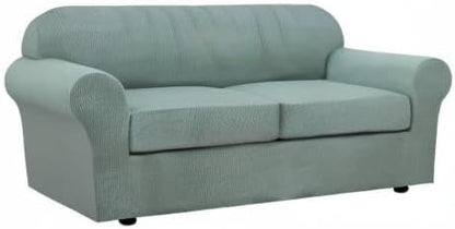 H.VERSAILTEX 3 Piece Stretch Sofa Covers for 2 Cushion Sofa Couch Covers for Living Room Sofa Slipcovers (Base Cover Plus 2 Seat Cushion Covers) Thicker Jacquard Fabric(Large Sofa, Sage)