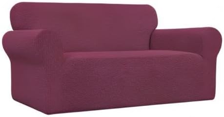Easy-Going Stretch Loveseat Slipcover 1-Piece Sofa Cover Furniture Protector Couch Soft with Elastic Bottom for Kids Polyester Spandex Jacquard Fabric Small Checks (Loveseat, ASH Rose)