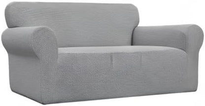 Easy-Going Stretch Loveseat Slipcover 1-Piece Sofa Cover Furniture Protector Couch Soft with Elastic Bottom for Kids Polyester Spandex Jacquard Fabric Small Checks (Loveseat, Light Gray)
