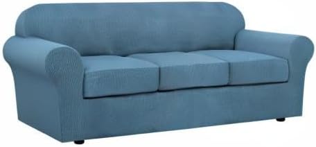 H.VERSAILTEX 4 Piece Stretch Sofa Covers for 3 Cushion Couch Covers for Living Room Furniture Slipcovers (Base Cover Plus 3 Seat Cushion Covers) Upgraded Thicker Jacquard Fabric (Sofa, Dusty Blue)