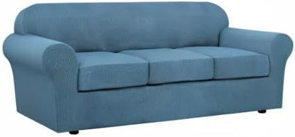 H.VERSAILTEX 4 Piece Stretch Sofa Covers for 3 Cushion Couch Covers for Living Room Furniture Slipcovers (Base Cover Plus 3 Seat Cushion Covers) Upgraded Thicker Jacquard Fabric (Sofa, Dusty Blue)