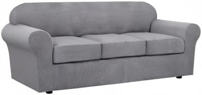 H.VERSAILTEX 4 Piece Stretch Sofa Covers for 3 Cushion Couch Covers for Living Room Furniture Slipcovers (Base Cover Plus 3 Seat Cushion Covers) Upgraded Thicker Jacquard Fabric (Sofa, Dove)