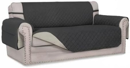 Easy-Going Sofa Slipcover Reversible Loveseat Sofa Cover Couch Cover for 2 Cushion Couch Furniture Protector with Elastic Straps for Pets Kids Dog Cat (Oversized Loveseat, Darkgray/Beige)