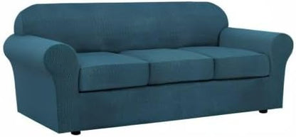 H.VERSAILTEX 4 Piece Stretch Sofa Covers for 3 Cushion Couch Covers for Living Room Furniture Slipcovers (Base Cover Plus 3 Seat Cushion Covers) Upgraded Thicker Jacquard Fabric (Sofa, Deep Teal)