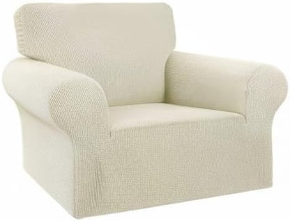 KEKUOU Stretch Single Sofa Slipcover 1 Piece Couch Sofa Cover (31"-55") Furniture Protector 1 Seater Sofa with Elastic Bottom for Kids,Pet.Jacquard Small Checked Pattern Fabric(Small,Beige)