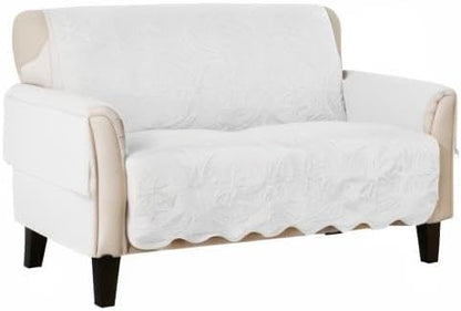 Great Bay Home Reversible Loveseat Cover - Washable Slipcover Furniture Protector with Elastic Straps - Perfect for Kids & Pets - Quilted & Stitched Detail (White/Sand)