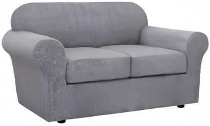 H.VERSAILTEX 3 Piece Stretch Sofa Covers for 2 Cushion Loveseat Couch Covers for Living Room Sofa Slipcovers (Base Cover Plus 2 Seat Cushion Covers) Thicker Jacquard Fabric(Medium Sofa, Dove)