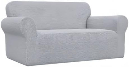Easy-Going Stretch Loveseat Slipcover 1-Piece Sofa Cover Furniture Protector Couch Soft with Elastic Bottom for Kids Polyester Spandex Jacquard Fabric Small Checks (Loveseat, Silver Gray)