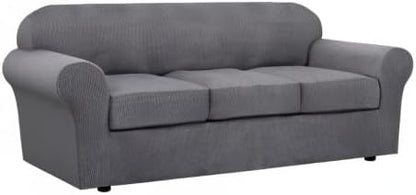 H.VERSAILTEX 4 Piece Stretch Sofa Covers for 3 Cushion Couch Covers for Living Room Furniture Slipcovers (Base Cover Plus 3 Seat Cushion Covers) Upgraded Thicker Jacquard Fabric (Sofa, Grey)