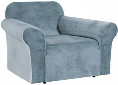 H.VERSAILTEX Stretch Velvet Armchair Cover Couch Covers 1 Cushion Chair Slipcover for Living Room Furniture Cover Crafted from Thick Comfy Rich Velour (Chair 31"-49", Stone Blue)