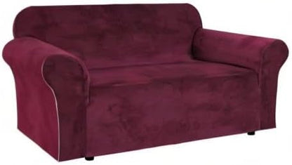 H.VERSAILTEX Stretch Velvet Loveseat Covers for 2 Cushion Couch Covers for Living Room Sofa Covers Slipcovers with Non Slip Straps Bottom, Ultra Thick Comfy Velour (Width 58"-72", Burgundy)