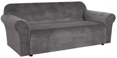 H.VERSAILTEX Stretch Velvet Sofa Covers for 3 Cushion Couch Covers Sofa Slipcovers Furniture Protector Soft with Non Slip Elastic Bottom, Crafted from Thick Comfy Rich Velour (Sofa 72"-90", Gray)