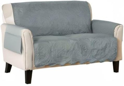 Great Bay Home Reversible Loveseat Cover - Washable Slipcover Furniture Protector with Elastic Straps - Perfect for Kids & Pets - Quilted & Stitched Detail (Mirage Gray/Flax)