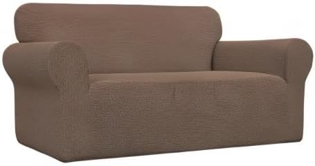 Easy-Going Stretch Oversized Loveseat Slipcover 1-Piece Sofa Cover Furniture Protector Couch Soft with Elastic Bottom for Kids Polyester Spandex Jacquard Fabric Small Checks Brown