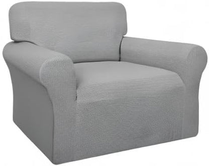 Easy-Going 100% Waterproof Chair Couch Cover, Dual Waterproof Sofa Cover, Stretch Jacquard Sofa Slipcover, Leakproof Furniture Protector for Kids, Pets, Dog and Cat (Chair, Light Gray)