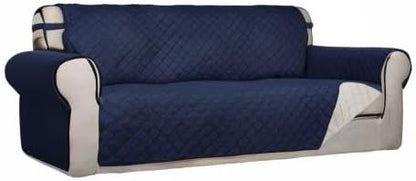 PureFit Reversible Quilted Sofa Cover, Water Resistant Slipcover Furniture Protector, Washable Couch Cover with Non Slip Foam and Elastic Straps for Kids, Dogs, Pets (Sofa, Navy/Ivory) Large