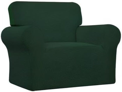 Easy-Going Stretch Chair Sofa Slipcover 1-Piece Couch Sofa Cover Furniture Protector Soft with Elastic Bottom for Kids, Pet. Spandex Jacquard Fabric Small Checks (Chair, Dark Green)