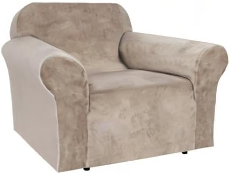 H.VERSAILTEX Stretch Velvet Armchair Cover Couch Covers 1 Cushion Chair Slipcover for Living Room Furniture Cover Crafted from Thick Comfy Rich Velour (Chair 31"-49", Taupe)
