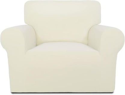 PureFit Super Stretch Chair Sofa Slipcover – Non Slip Soft Couch Sofa Cover, Washable Furniture Protector with Non Skid Foam and Elastic Bottom for Kids, Pets （Chair, Ivory）