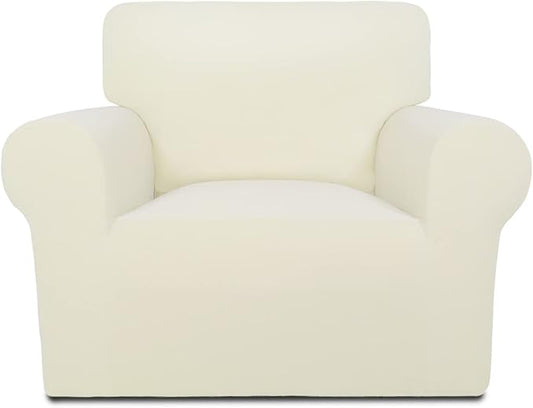 PureFit Super Stretch Chair Sofa Slipcover – Non Slip Soft Couch Sofa Cover, Washable Furniture Protector with Non Skid Foam and Elastic Bottom for Kids, Pets （Chair, Ivory）