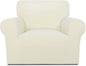 PureFit Super Stretch Chair Sofa Slipcover – Non Slip Soft Couch Sofa Cover, Washable Furniture Protector with Non Skid Foam and Elastic Bottom for Kids, Pets （Chair, Ivory）