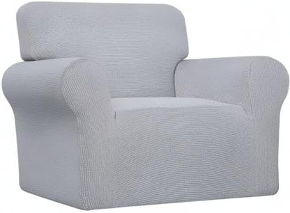 Easy-Going Stretch Chair Sofa Slipcover 1-Piece Couch Sofa Cover Furniture Protector Soft with Elastic Bottom for Kids, Pet. Spandex Jacquard Fabric Small Checks (Chair, Silver Gray)