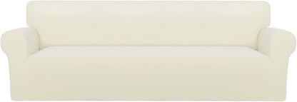 PureFit Super Stretch Sofa Slipcover – Spandex Non Slip Soft Couch Sofa Cover, Washable Furniture Protector with Non Skid Foam and Elastic Bottom for Kids, Pets （XX Large, Ivory）