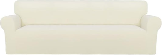 PureFit Super Stretch Sofa Slipcover – Spandex Non Slip Soft Couch Sofa Cover, Washable Furniture Protector with Non Skid Foam and Elastic Bottom for Kids, Pets （XX Large, Ivory）